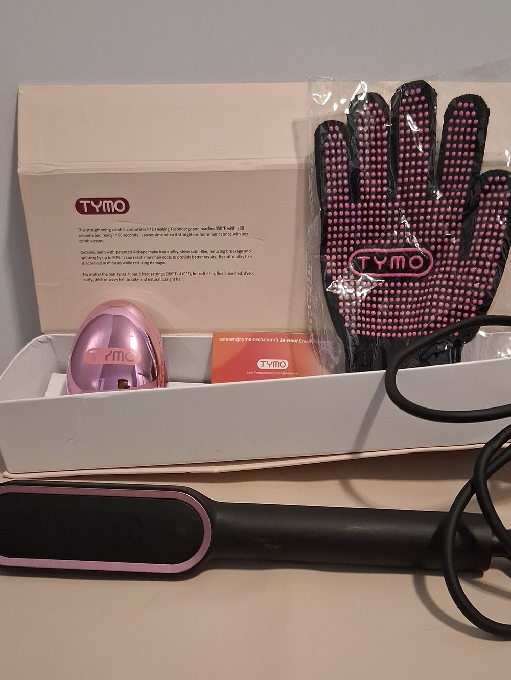TYMO Ring Hair Straightening Brush in Black & Pink